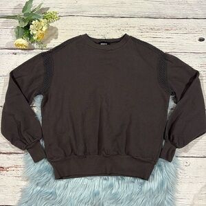 Monrow Gray Crochet Trim Crewneck Sweatshirt